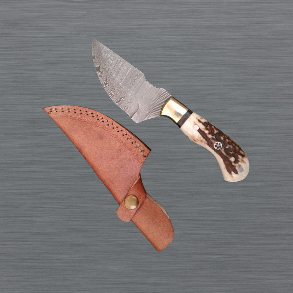 Damascus Steel Skinning Knife with Stag Horn Handle
