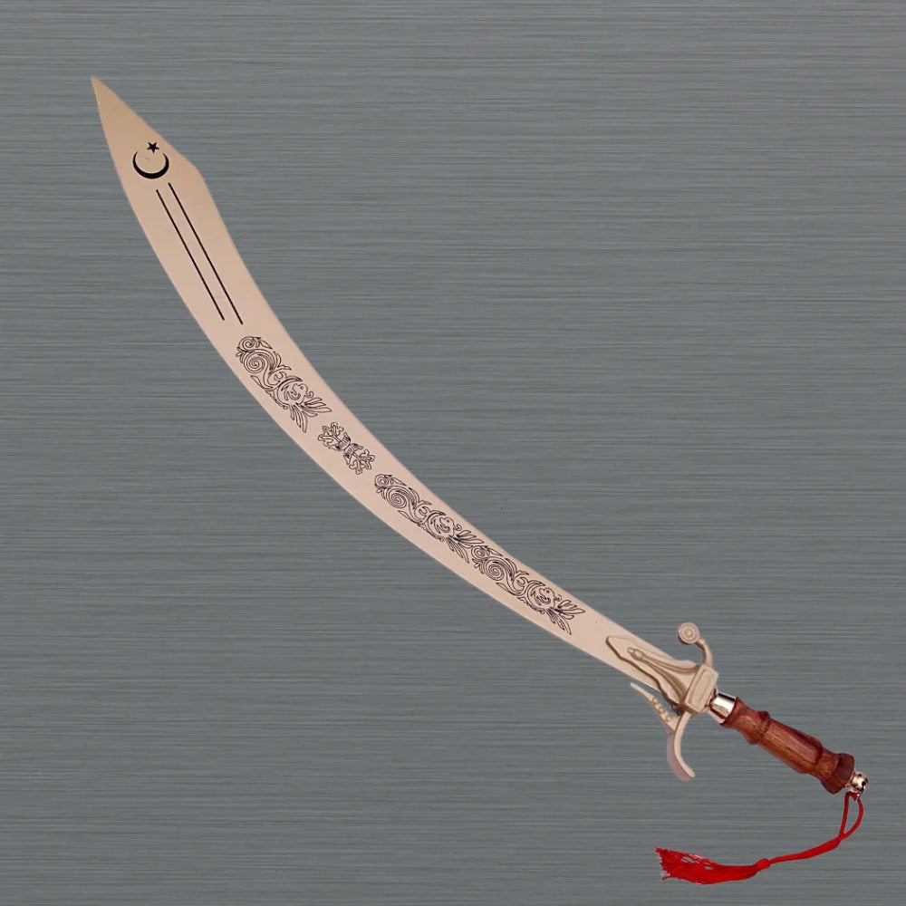 Engraved Gold Dragon Scimitar Sword with Wooden Handle