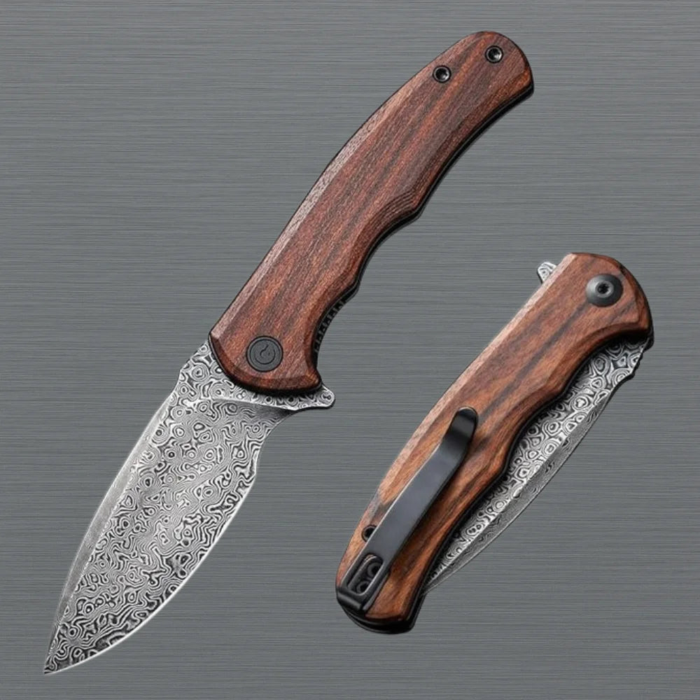 Folding Pocket Knife Damascus Blade & Wood Handle