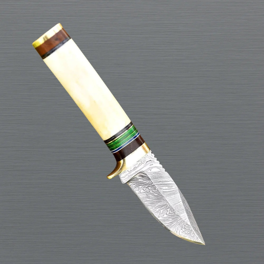 Full Tang Damascus Skinning Knife Camel Bone Handle