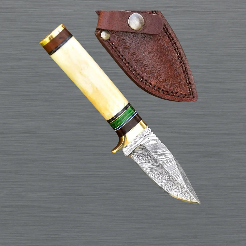 Full Tang Damascus Skinning Knife Camel Bone Handle