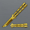 Gold Textured Metal Handle Dull Blade Butterfly Trainer 9" Knife