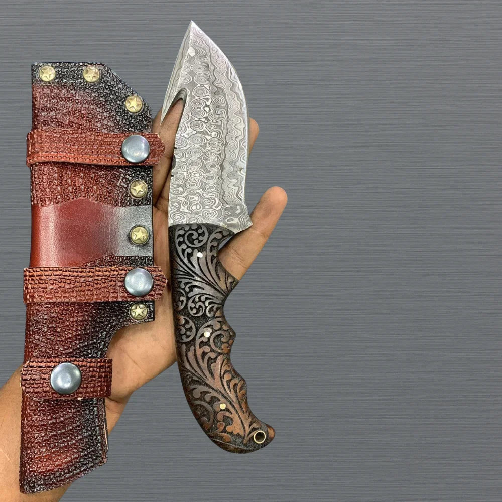 Gut Hook Damascus Skinner Knife Camping Gift For Dad