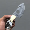 Damascus Guthook Skinning Knife with Leather Sheath