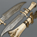Handmade Damascus Hunting 16" Knife with Camel Bone Grip