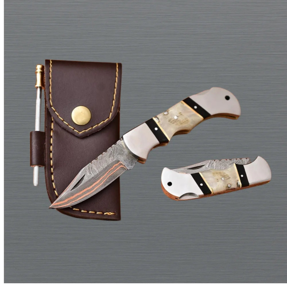 Handmade Damascus Folding Pocket Knife