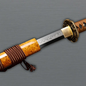 Katana with wooden scabbard and clay-tempered blade