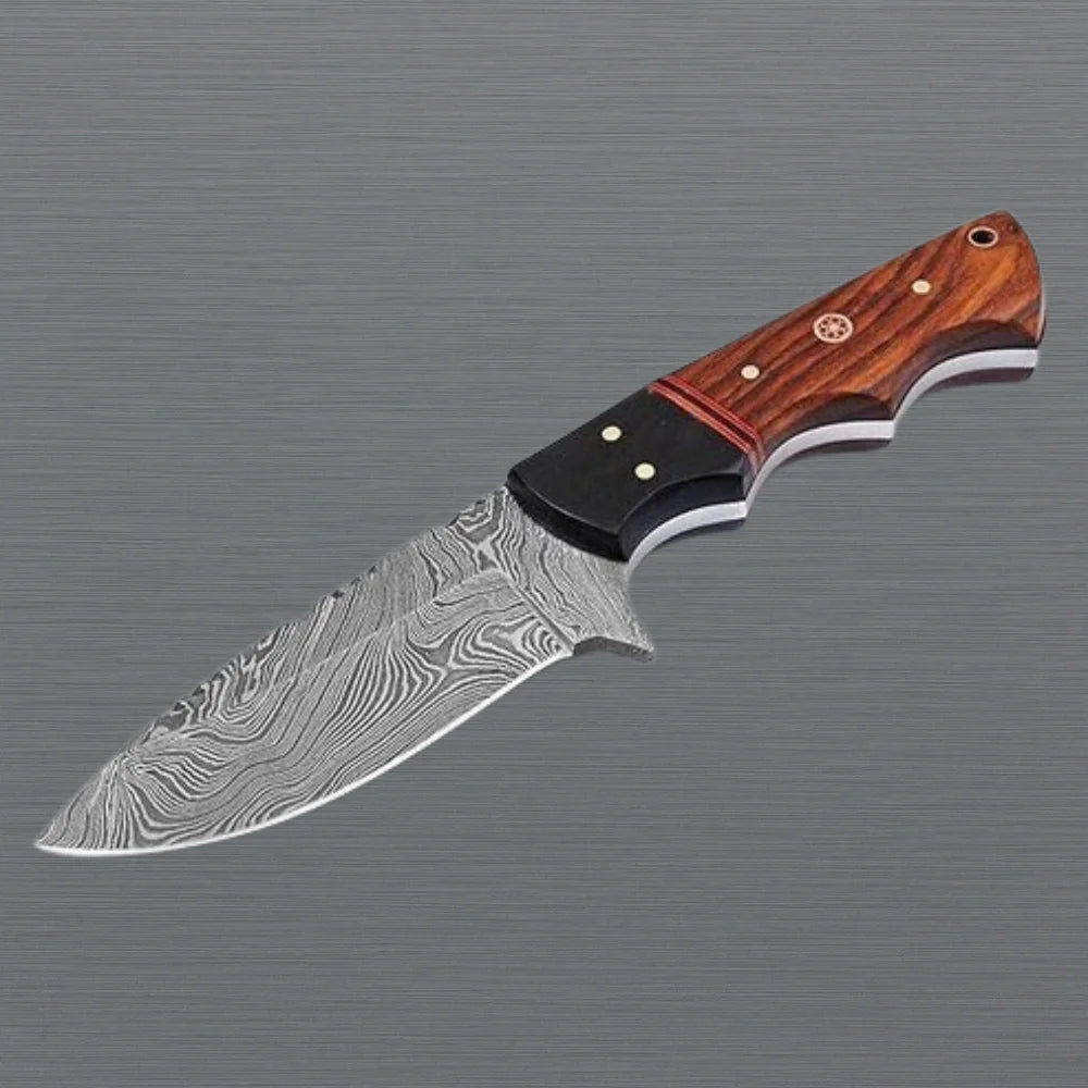 Hand-Forged Damascus 8" Knife Rosewood Handle And Sheath