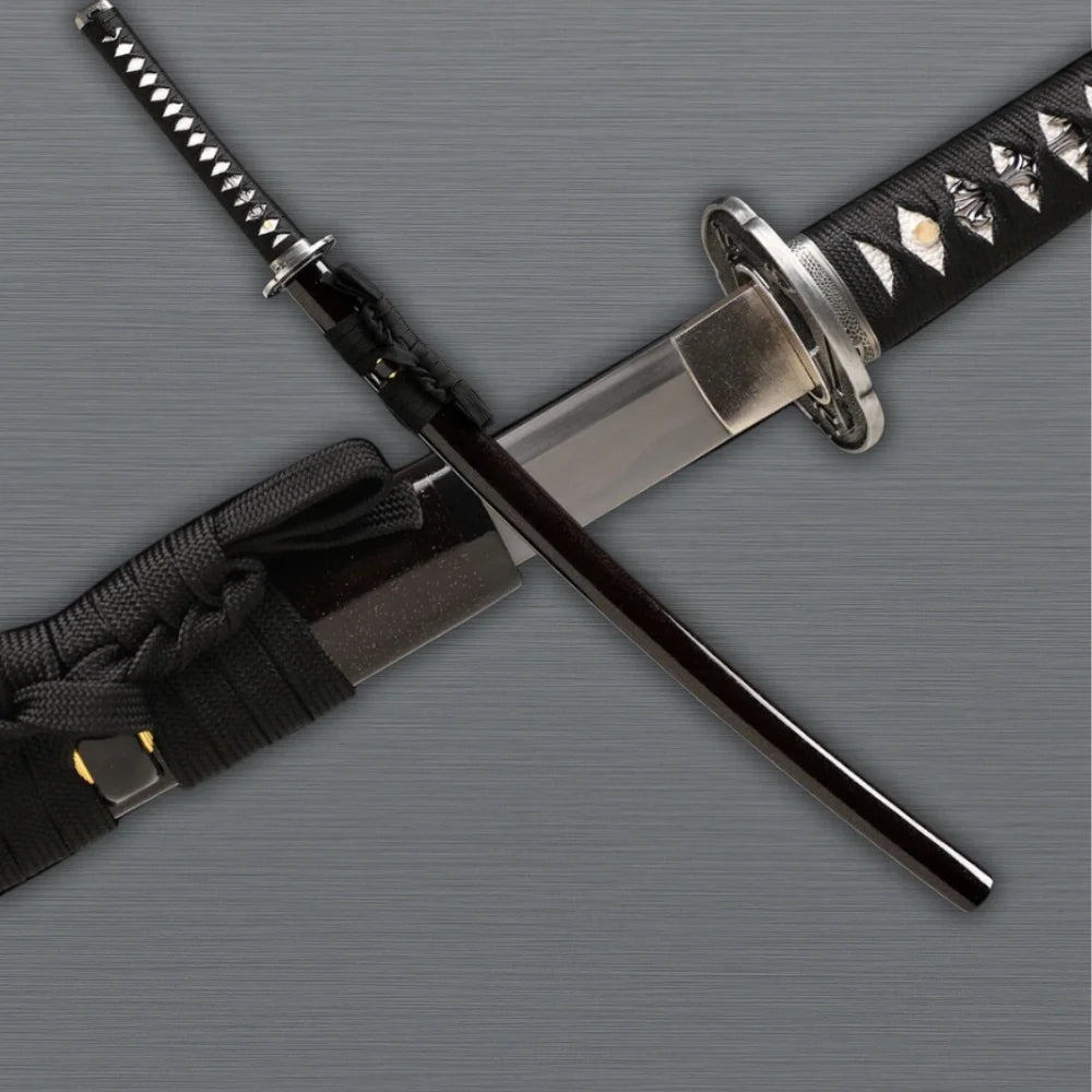 Full view of battle-ready samurai katana