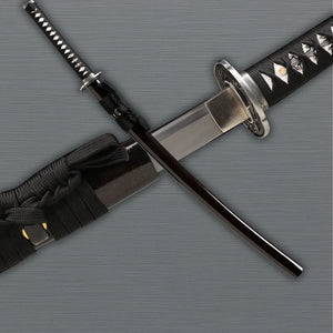 Full view of battle-ready samurai katana