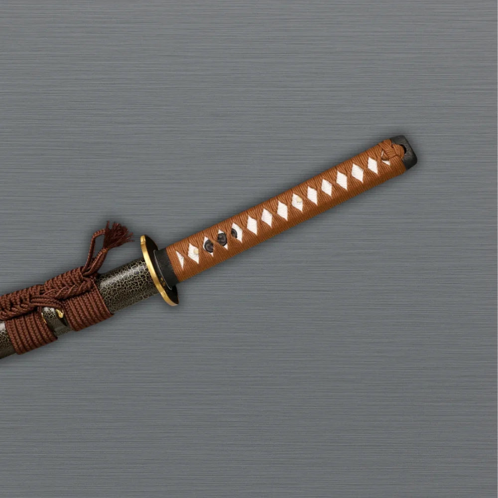 Close-up of authentic hamon hand on katana