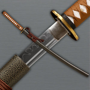 Close-up of authentic hamon pattern on katana