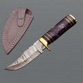 Hardwood Grip Damascus Hunting Knife Gift for Dad