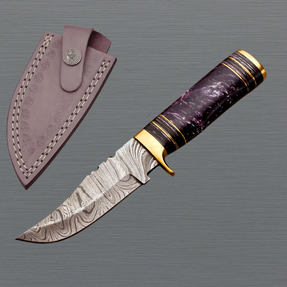 Hardwood Grip Damascus Hunting Knife Gift for Dad