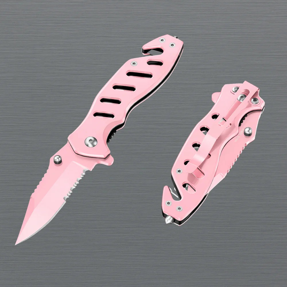 Pink Folding Pocket Knife Serrated Blade for Women