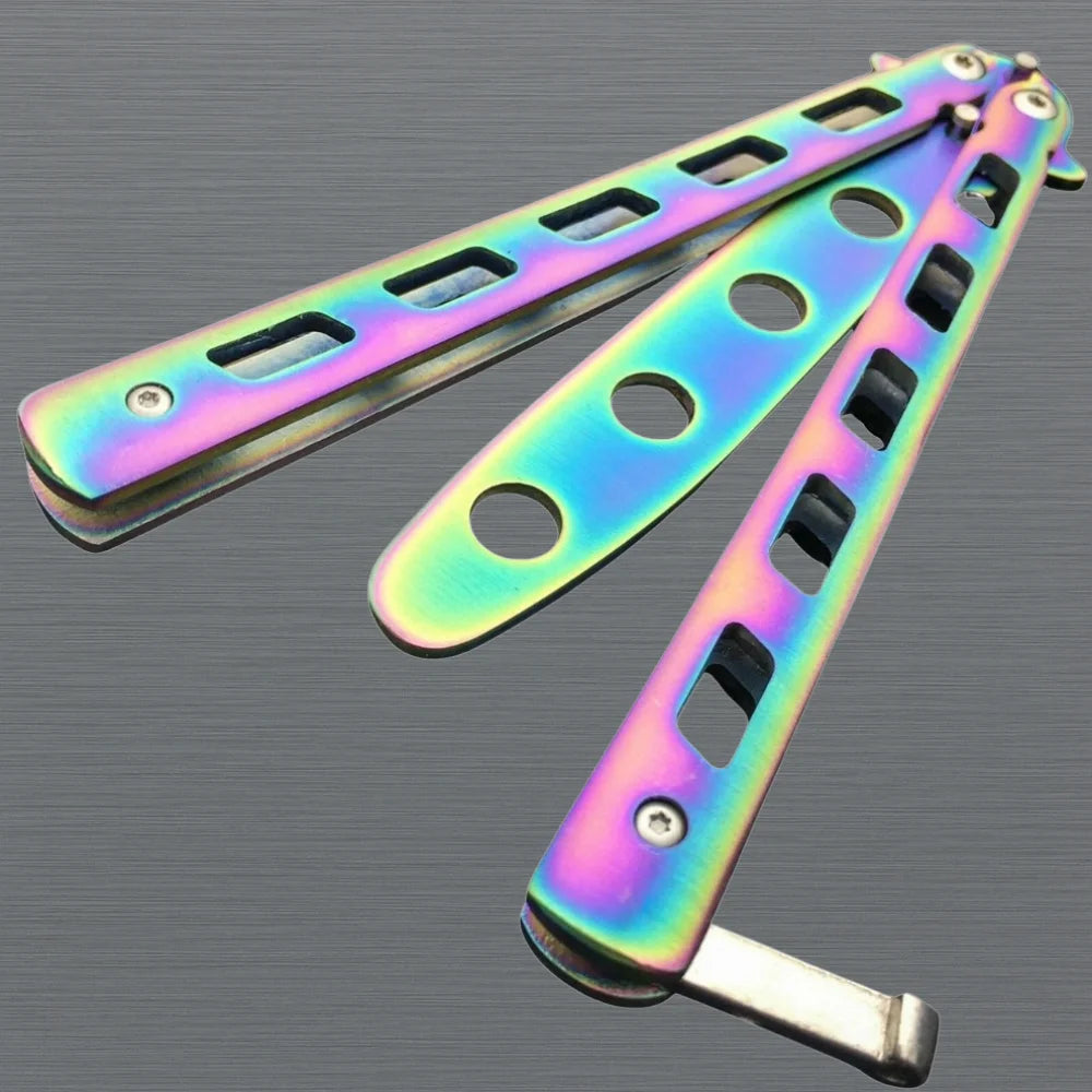 Rainbow Butterfly Trainer Knife Balisong Dull Steel