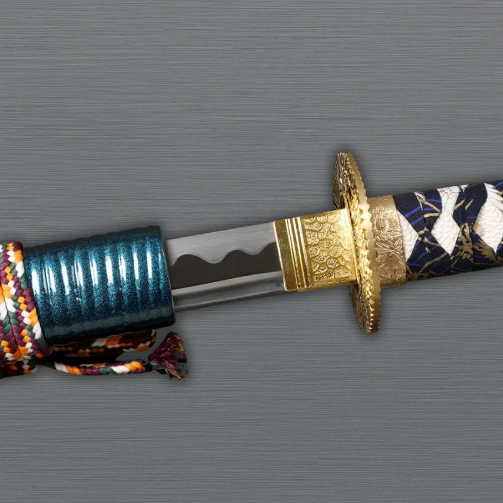 High-carbon steel samurai sword detailing