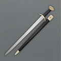 Decorative sword with a black sheath on a gray background