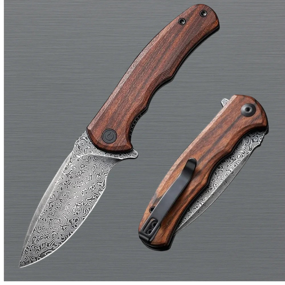 Wood Handle Damascus Mini Folding Pocket Knife
