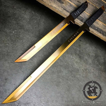 2 Pc Combat Fantasy Ninja Gold Sword Set