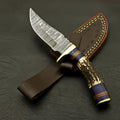 Custom Made Damascus Skinner Knife Antler Handle & Sheath