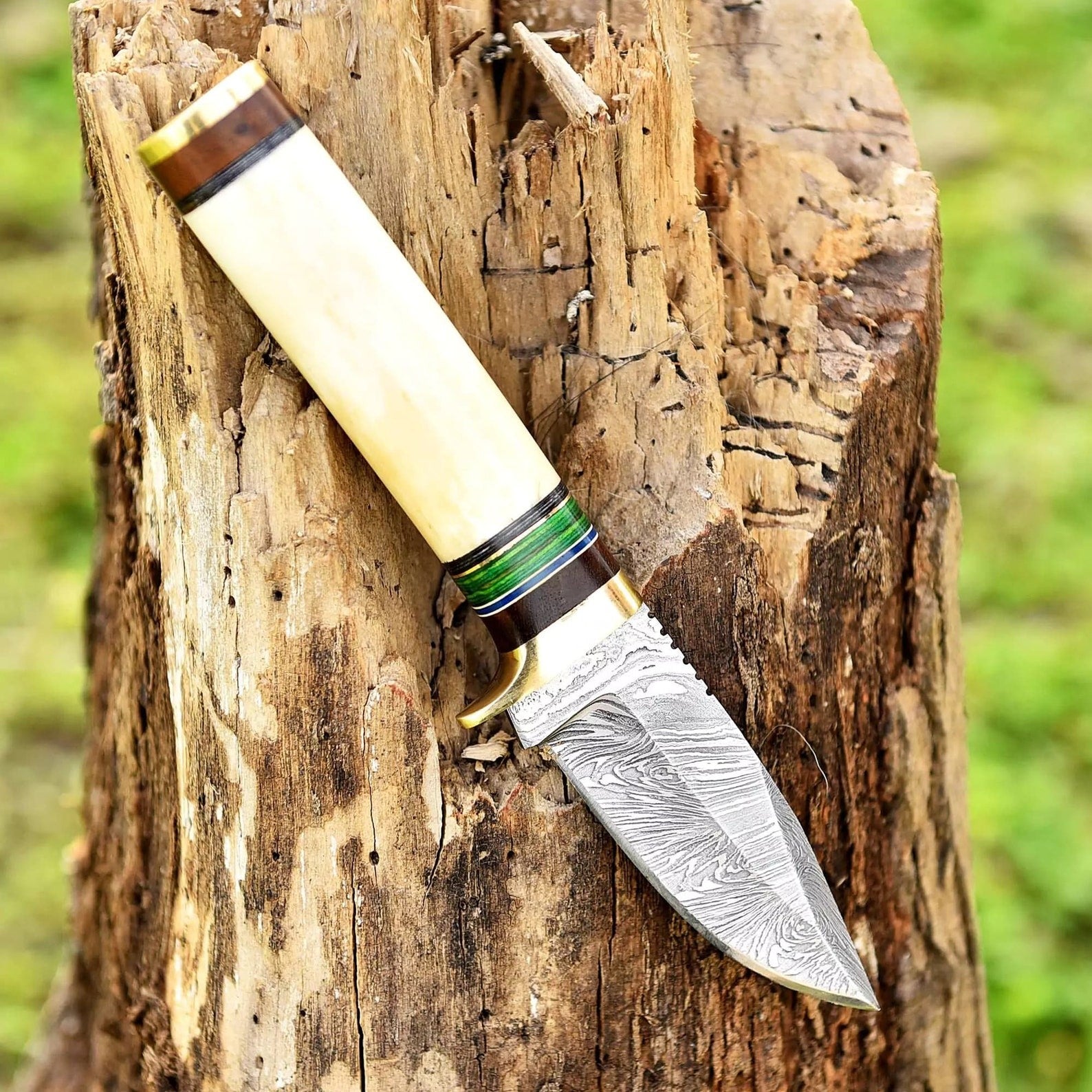 Full Tang Damascus Skinning Knife Camel Bone Handle