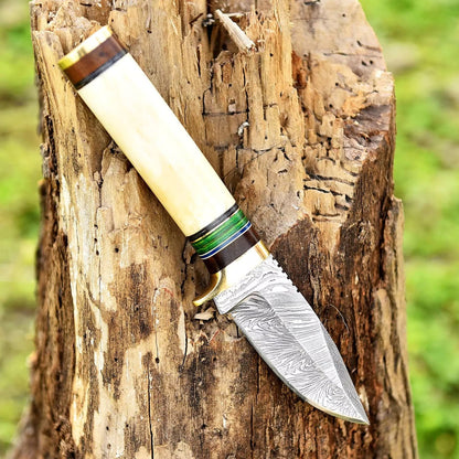 Full Tang Damascus Skinning 8.5" Knife Camel Bone Handle