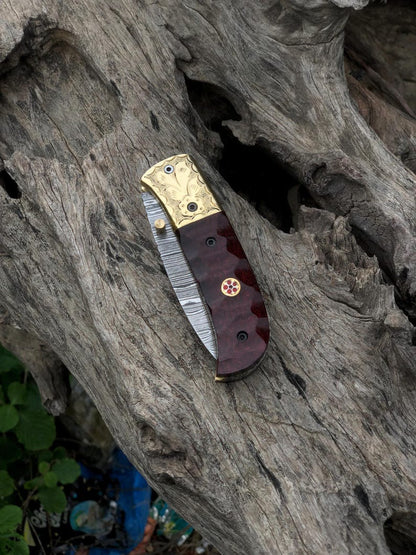 Custom Handmade Damascus Folding Pocket 6.5" knife