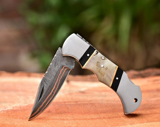 Handmade Damascus Folding Pocket 6.5" Knife